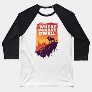 Where the Brave Dwell - Lion on a Hill - Red Backdrop - Fantasy Baseball T-Shirt